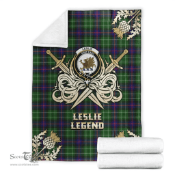 Scottish Premium Blanket Leslie Hunting Clan Tartan Blanket - Gold Courage Style Scottish Plaid Tartan Plaid
