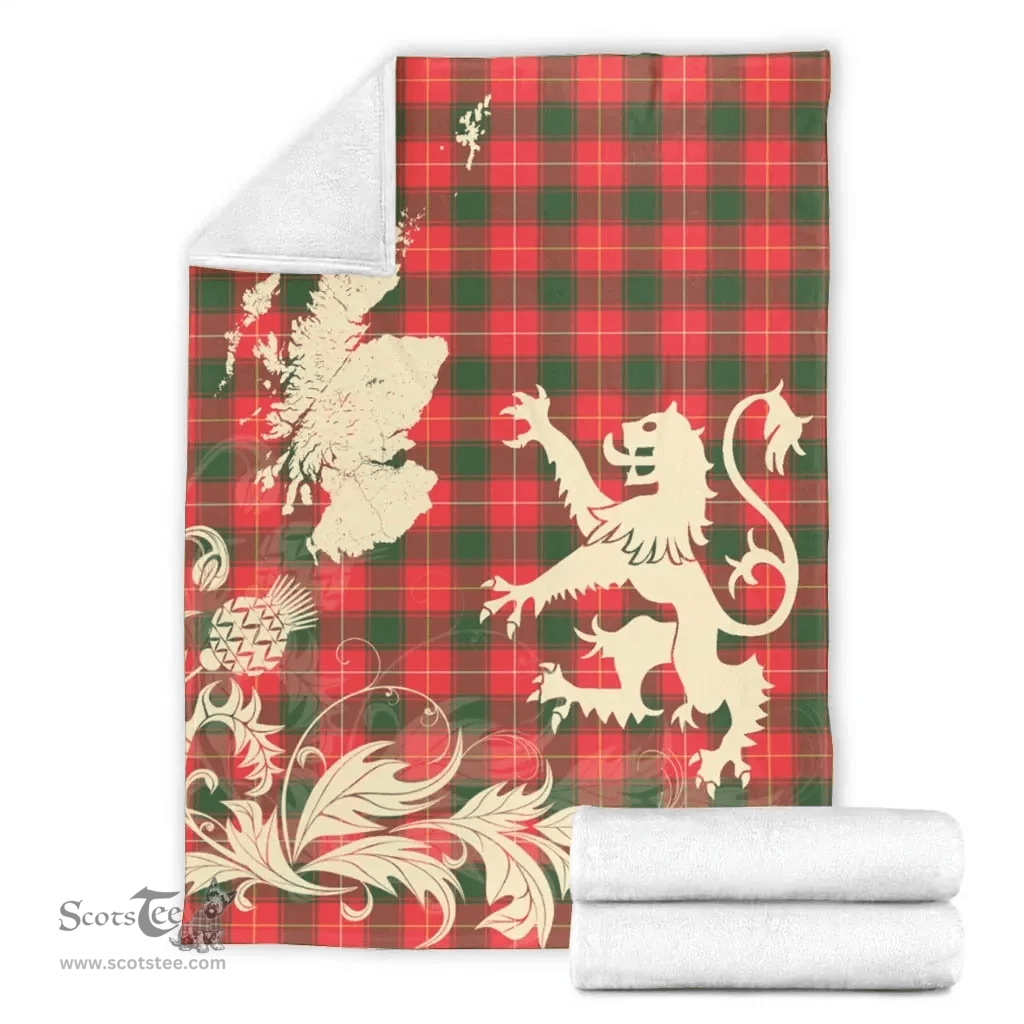Scottish MacPhee Modern Clan Tartan Blanket -  Lion Thistle Map Style Scottish Plaid Tartan Plaid