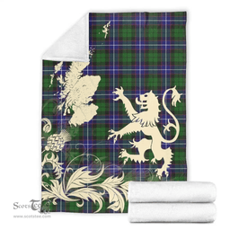 Scottish Russell Modern Clan Tartan Blanket -  Lion Thistle Map Style Scottish Plaid Tartan Plaid