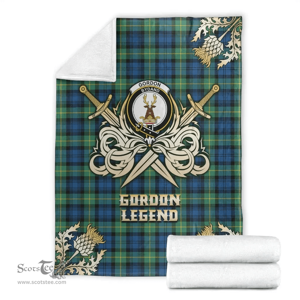 Scottish Premium Blanket Gordon Ancient Clan Tartan Blanket - Gold Courage Style Scottish Plaid Tartan Plaid