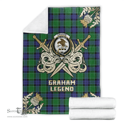 Scottish Premium Blanket Graham of Menteith Modern Clan Tartan Blanket - Gold Courage Style Scottish Plaid Tartan Plaid