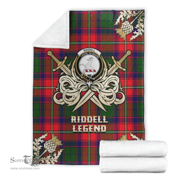 Scottish Premium Blanket Riddell Clan Tartan Blanket - Gold Courage Style Scottish Plaid Tartan Plaid