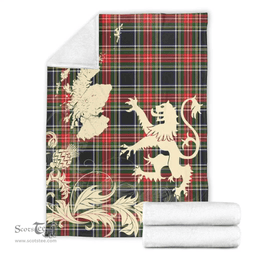 Scottish Stewart Black Clan Tartan Blanket -  Lion Thistle Map Style Scottish Plaid Tartan Plaid
