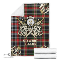 Scottish Premium Blanket Stewart Black Clan Tartan Blanket - Gold Courage Style Scottish Plaid Tartan Plaid
