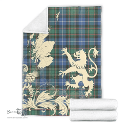 Scottish MacRae Hunting Ancient Clan Tartan Blanket -  Lion Thistle Map Style Scottish Plaid Tartan Plaid