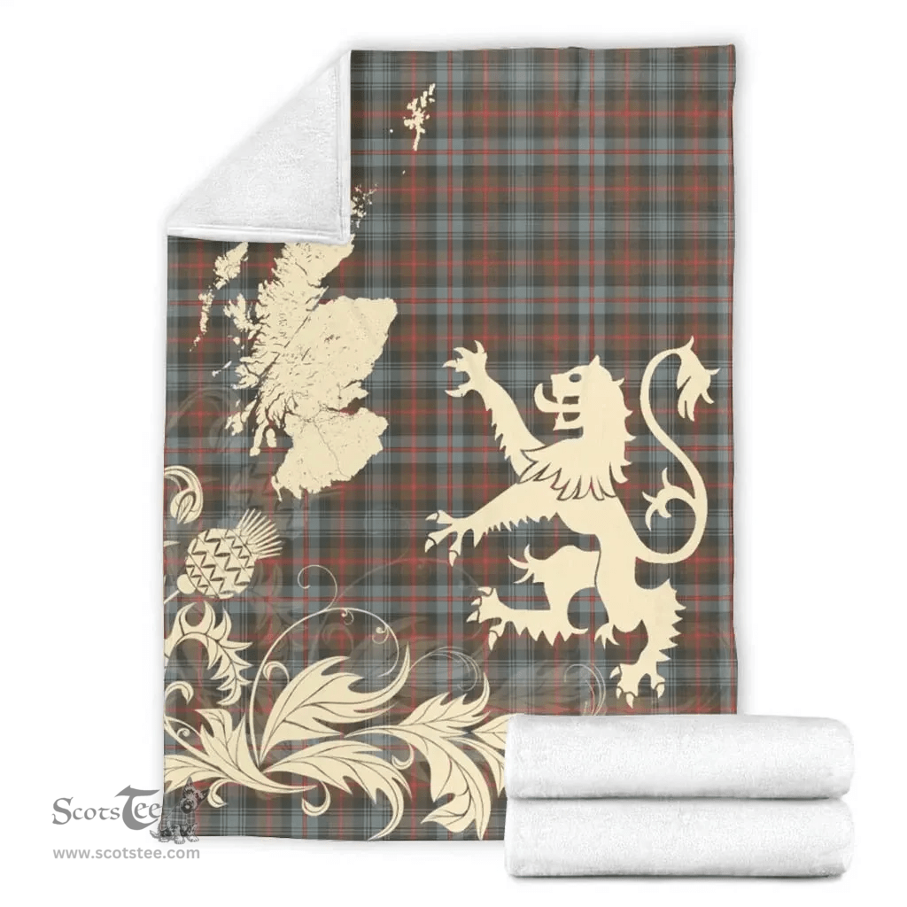 Scottish Murray of Atholl Weathered Clan Tartan Blanket -  Lion Thistle Map Style Scottish Plaid Tartan Plaid