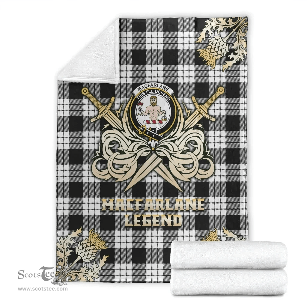 Scottish Premium Blanket MacFarlane Black & White Clan Tartan Blanket - Gold Courage Style Scottish Plaid Tartan Plaid