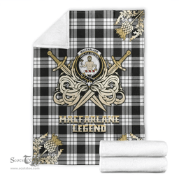 Scottish Premium Blanket MacFarlane Black & White Clan Tartan Blanket - Gold Courage Style Scottish Plaid Tartan Plaid