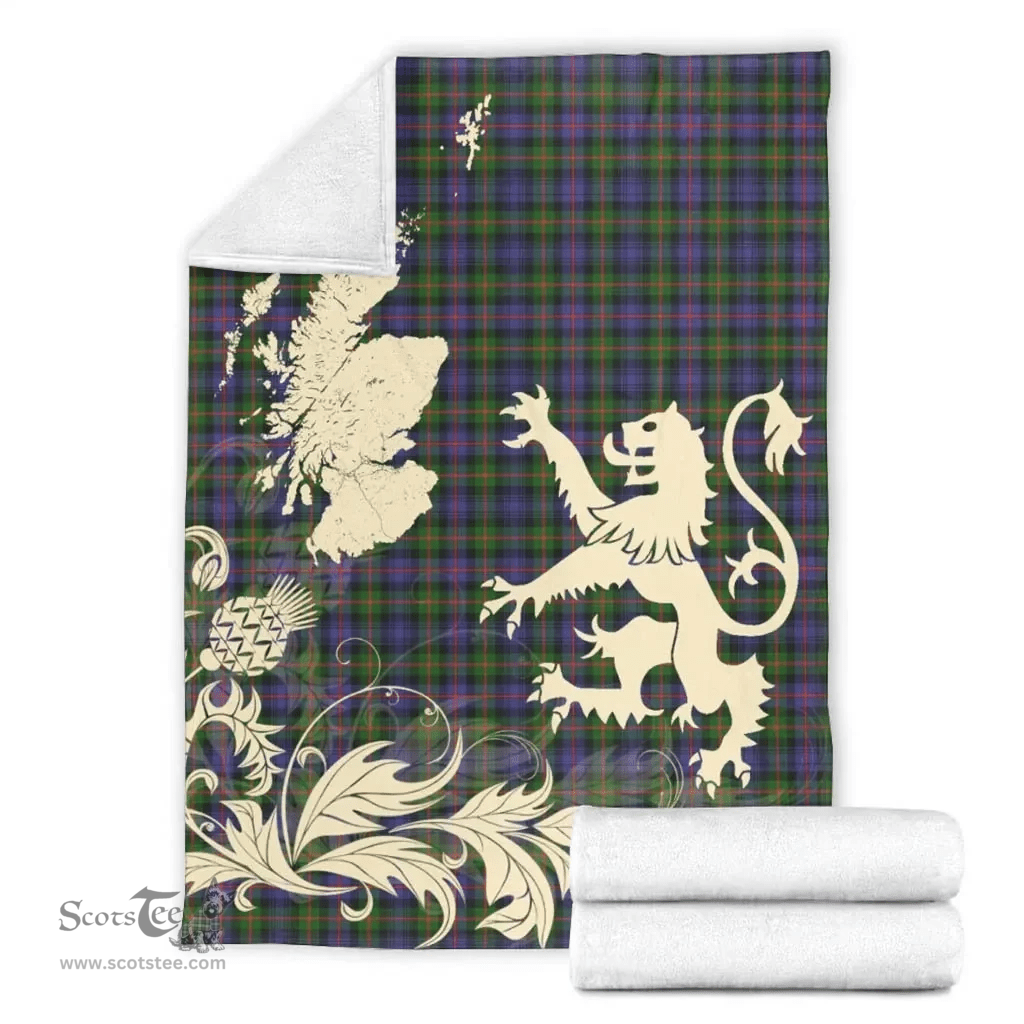 Scottish Murray of Atholl Modern Clan Tartan Blanket -  Lion Thistle Map Style Scottish Plaid Tartan Plaid