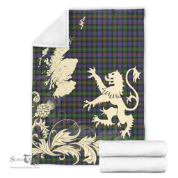 Scottish Murray of Atholl Modern Clan Tartan Blanket -  Lion Thistle Map Style Scottish Plaid Tartan Plaid