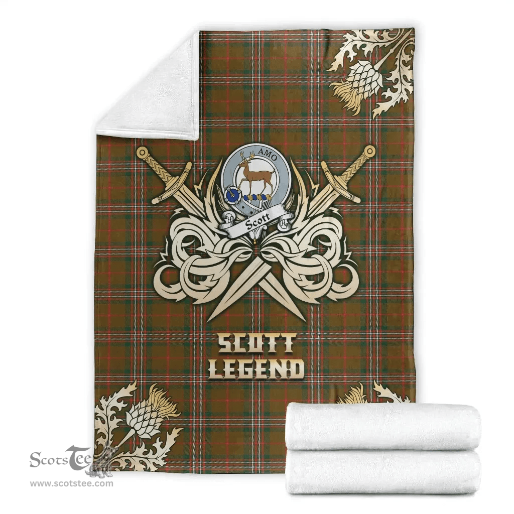 Scottish Premium Blanket Scott Brown Modern Clan Tartan Blanket - Gold Courage Style Scottish Plaid Tartan Plaid