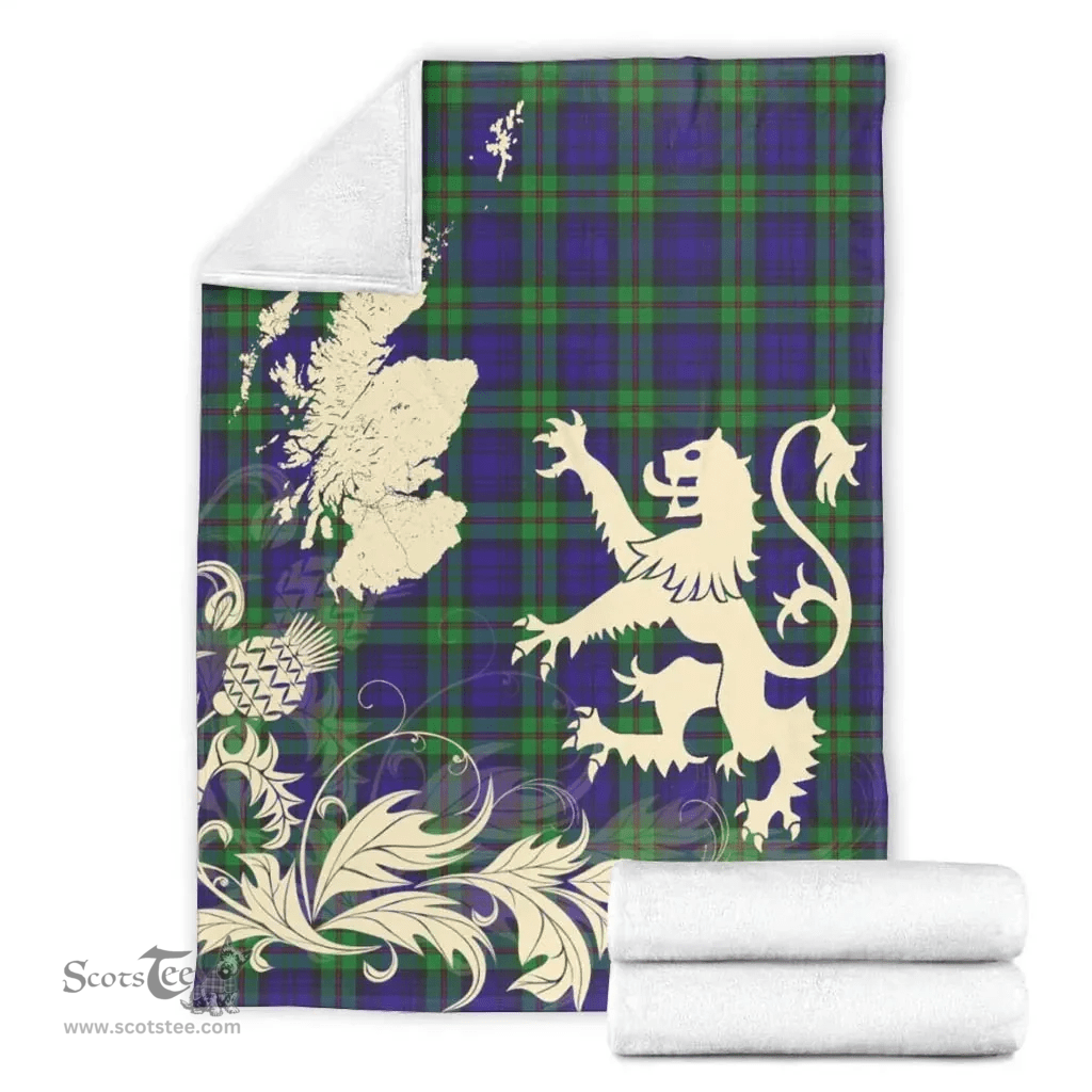 Scottish MacKinlay Modern Clan Tartan Blanket -  Lion Thistle Map Style Scottish Plaid Tartan Plaid