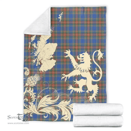 Scottish MacBeth Ancient Clan Tartan Blanket -  Lion Thistle Map Style Scottish Plaid Tartan Plaid