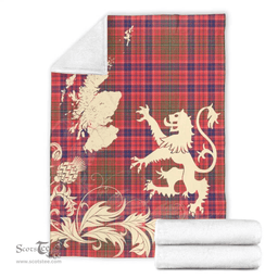 Scottish Lumsden Modern Clan Tartan Blanket -  Lion Thistle Map Style Scottish Plaid Tartan Plaid
