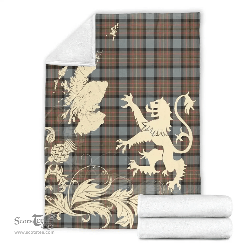 Scottish MacLaren Weathered Clan Tartan Blanket -  Lion Thistle Map Style Scottish Plaid Tartan Plaid