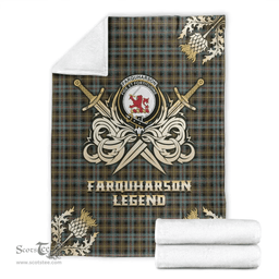 Scottish Premium Blanket Farquharson Weathered Clan Tartan Blanket - Gold Courage Style Scottish Plaid Tartan Plaid