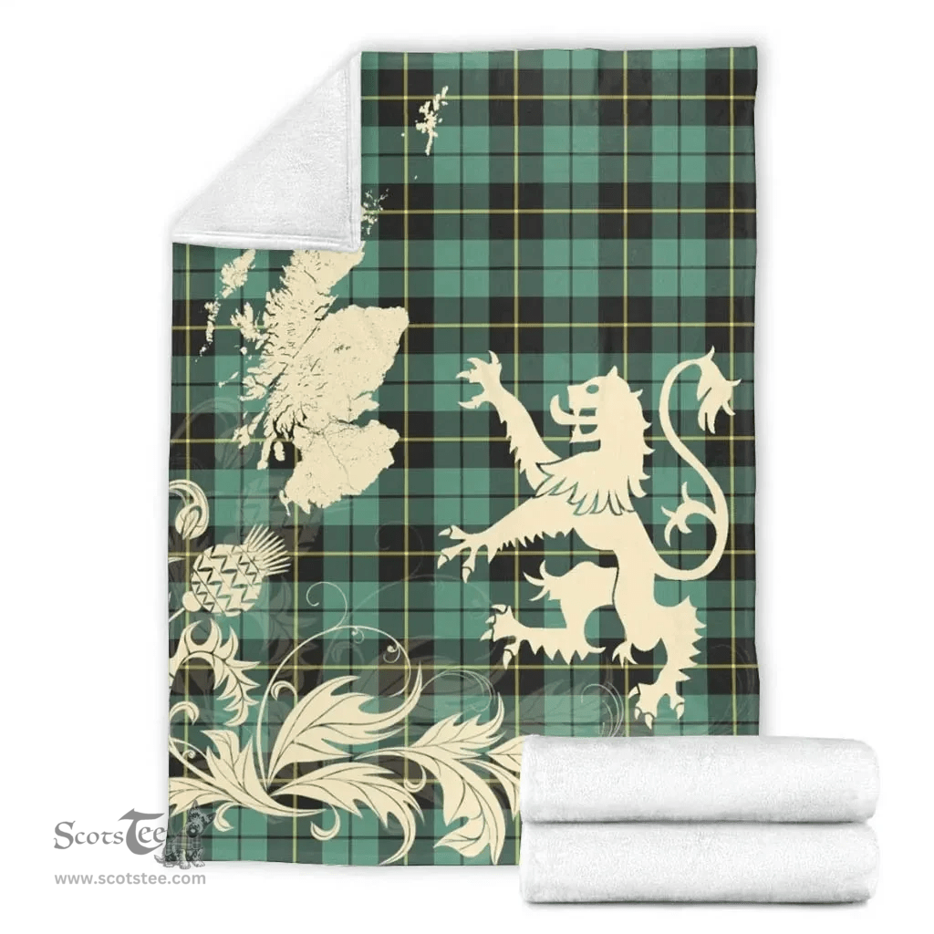 Scottish Wallace Hunting - Green Clan Tartan Blanket -  Lion Thistle Map Style Scottish Plaid Tartan Plaid
