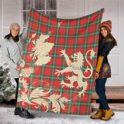 Scottish MacLaine of Loch Buie Clan Tartan Blanket -  Lion Thistle Map Style Scottish Plaid Tartan Plaid