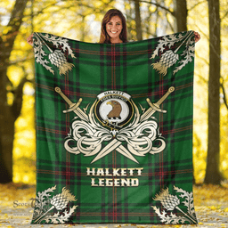 Scottish Premium Blanket Halkett Clan Tartan Blanket - Gold Courage Style Scottish Plaid Tartan Plaid