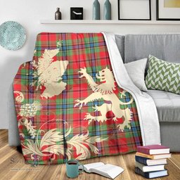Scottish MacLean of Duart Modern Clan Tartan Blanket -  Lion Thistle Map Style Scottish Plaid Tartan Plaid