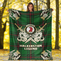 Scottish Premium Blanket Halkerston Clan Tartan Blanket - Gold Courage Style Scottish Plaid Tartan Plaid