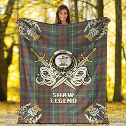 Scottish Premium Blanket Shaw Green Modern Clan Tartan Blanket - Gold Courage Style Scottish Plaid Tartan Plaid