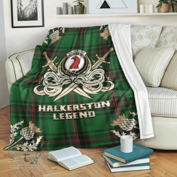 Scottish Premium Blanket Halkerston Clan Tartan Blanket - Gold Courage Style Scottish Plaid Tartan Plaid