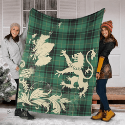 Scottish MacArthur Ancient Clan Tartan Blanket -  Lion Thistle Map Style Scottish Plaid Tartan Plaid