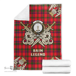 Scottish Premium Blanket Bain Clan Tartan Blanket - Gold Courage Style Scottish Plaid Tartan Plaid