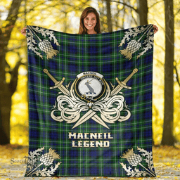 Scottish Premium Blanket MacNeil of Colonsay Modern Clan Tartan Blanket - Gold Courage Style Scottish Plaid Tartan Plaid