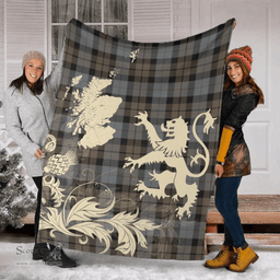 Scottish MacKay Weathered Clan Tartan Blanket -  Lion Thistle Map Style Scottish Plaid Tartan Plaid