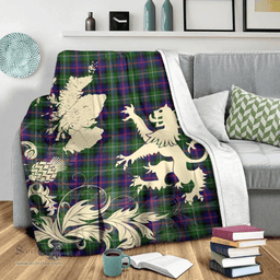 Scottish Malcolm Modern Clan Tartan Blanket -  Lion Thistle Map Style Scottish Plaid Tartan Plaid
