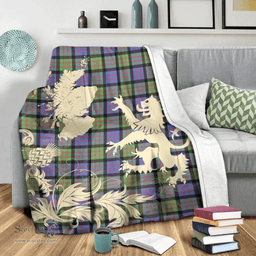 Scottish MacDonald Ancient Clan Tartan Blanket -  Lion Thistle Map Style Scottish Plaid Tartan Plaid