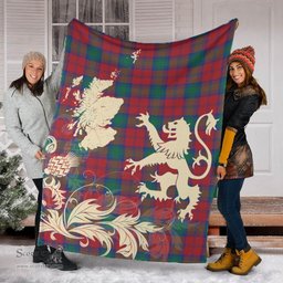 Scottish Lindsay Modern Clan Tartan Blanket -  Lion Thistle Map Style Scottish Plaid Tartan Plaid