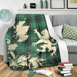Scottish MacArthur Ancient Clan Tartan Blanket -  Lion Thistle Map Style Scottish Plaid Tartan Plaid