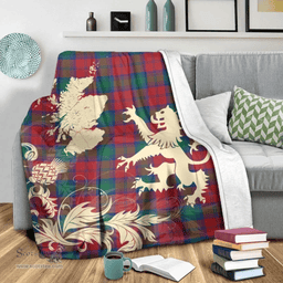 Scottish Lindsay Modern Clan Tartan Blanket -  Lion Thistle Map Style Scottish Plaid Tartan Plaid