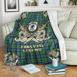Scottish Premium Blanket Forsyth Ancient Clan Tartan Blanket - Gold Courage Style Scottish Plaid Tartan Plaid