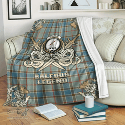 Scottish Premium Blanket Balfour Blue Clan Tartan Blanket - Gold Courage Style Scottish Plaid Tartan Plaid