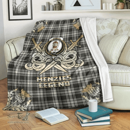 Scottish Premium Blanket Menzies Black & White Ancient Clan Tartan Blanket - Gold Courage Style Scottish Plaid Tartan Plaid