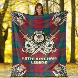 Scottish Premium Blanket Fotheringham Modern Clan Tartan Blanket - Gold Courage Style Scottish Plaid Tartan Plaid
