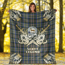 Scottish Premium Blanket Scott Green Modern Clan Tartan Blanket - Gold Courage Style Scottish Plaid Tartan Plaid