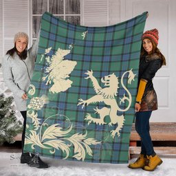 Scottish Sinclair Hunting Ancient Clan Tartan Blanket -  Lion Thistle Map Style Scottish Plaid Tartan Plaid