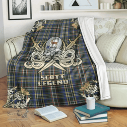 Scottish Premium Blanket Scott Green Modern Clan Tartan Blanket - Gold Courage Style Scottish Plaid Tartan Plaid