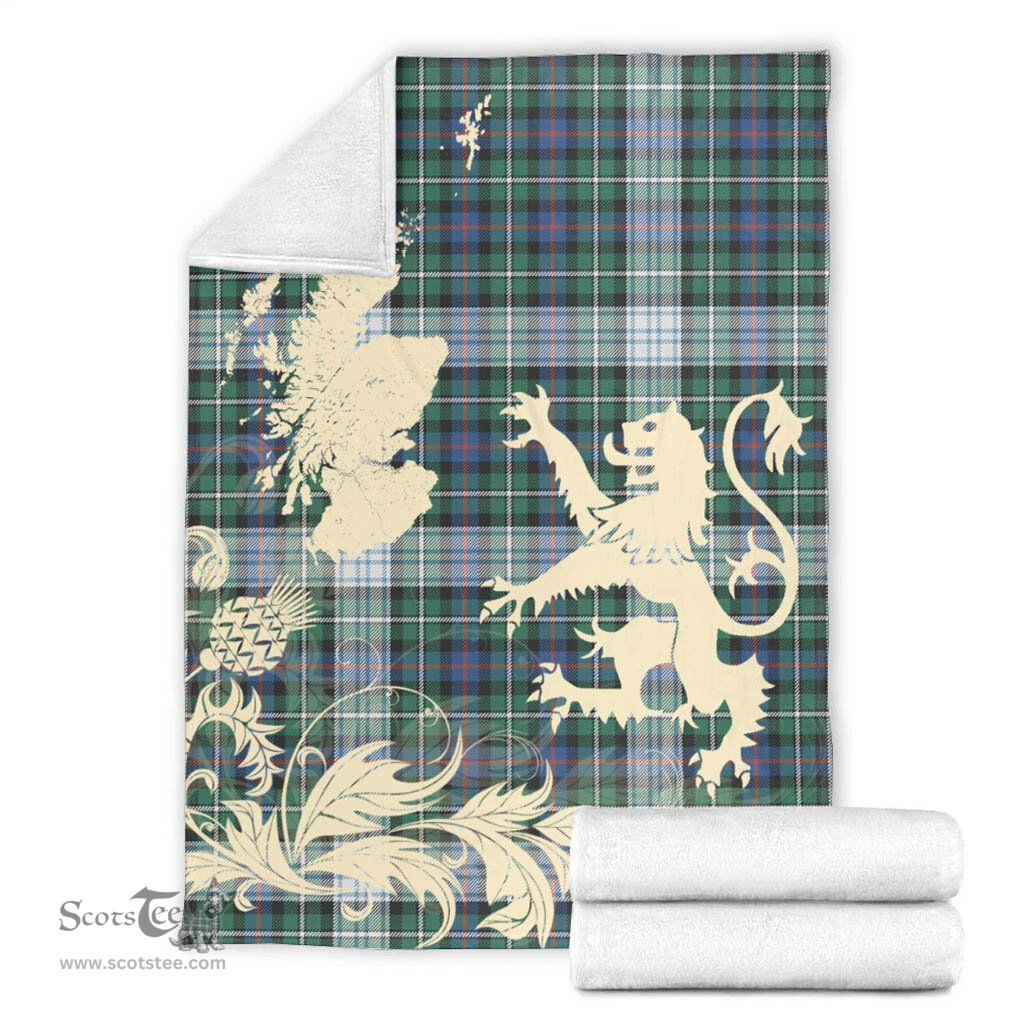 Scottish MacKenzie Dress Ancient Clan Tartan Blanket -  Lion Thistle Map Style Scottish Plaid Tartan Plaid