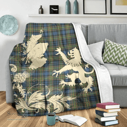 Scottish MacLellan Ancient Clan Tartan Blanket -  Lion Thistle Map Style Scottish Plaid Tartan Plaid