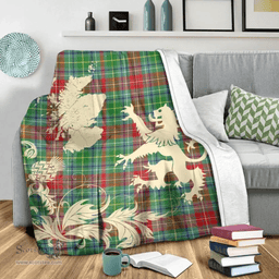 Scottish Muirhead Clan Tartan Blanket -  Lion Thistle Map Style Scottish Plaid Tartan Plaid