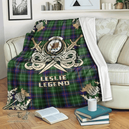 Scottish Premium Blanket Leslie Hunting Clan Tartan Blanket - Gold Courage Style Scottish Plaid Tartan Plaid