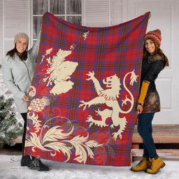Scottish Leslie Modern Clan Tartan Blanket -  Lion Thistle Map Style Scottish Plaid Tartan Plaid