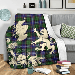 Scottish Russell Modern Clan Tartan Blanket -  Lion Thistle Map Style Scottish Plaid Tartan Plaid