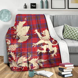 Scottish Leslie Modern Clan Tartan Blanket -  Lion Thistle Map Style Scottish Plaid Tartan Plaid